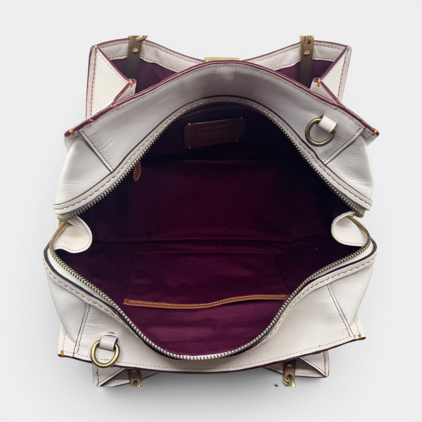 Coach Off White Pink Logo Tea Rose Top Handle Bag [54160]