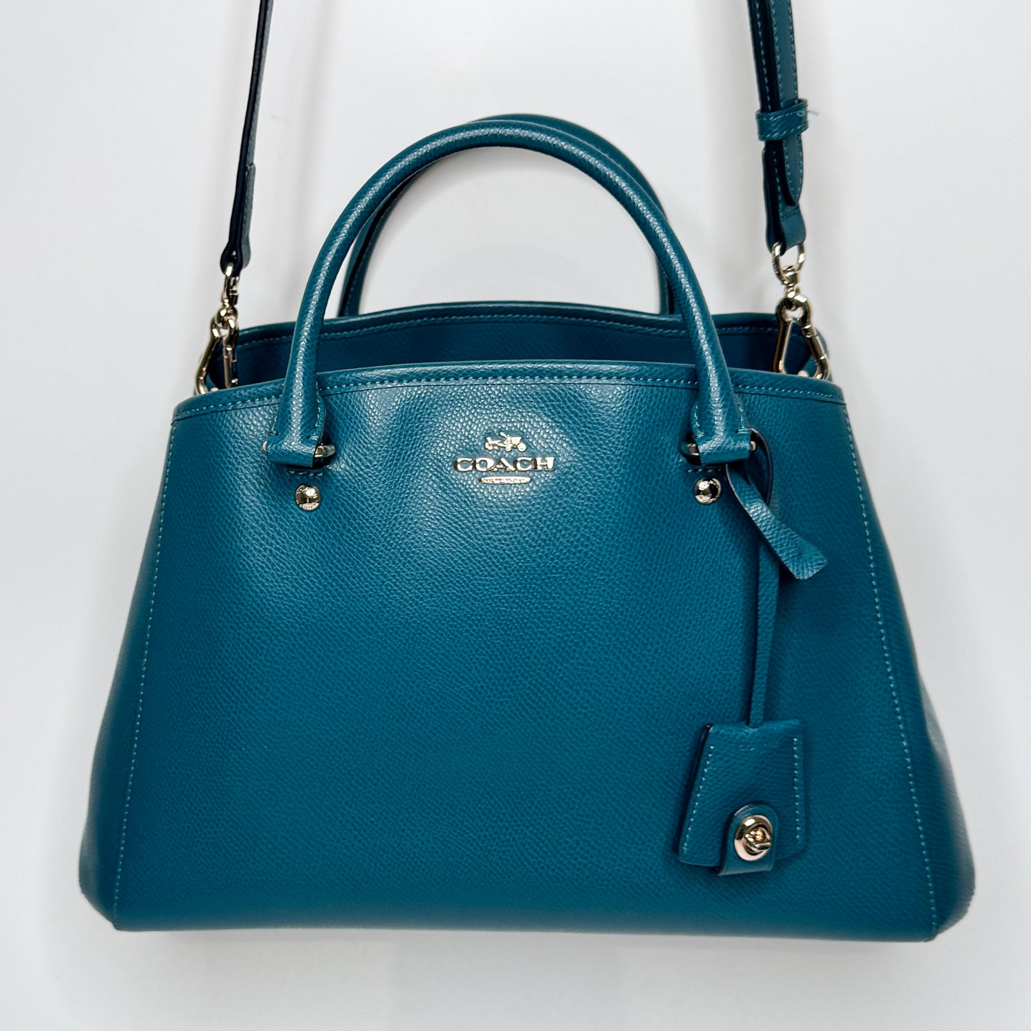Coach Teal Blue-Green Leather Margot Carryall Top Handle Bag