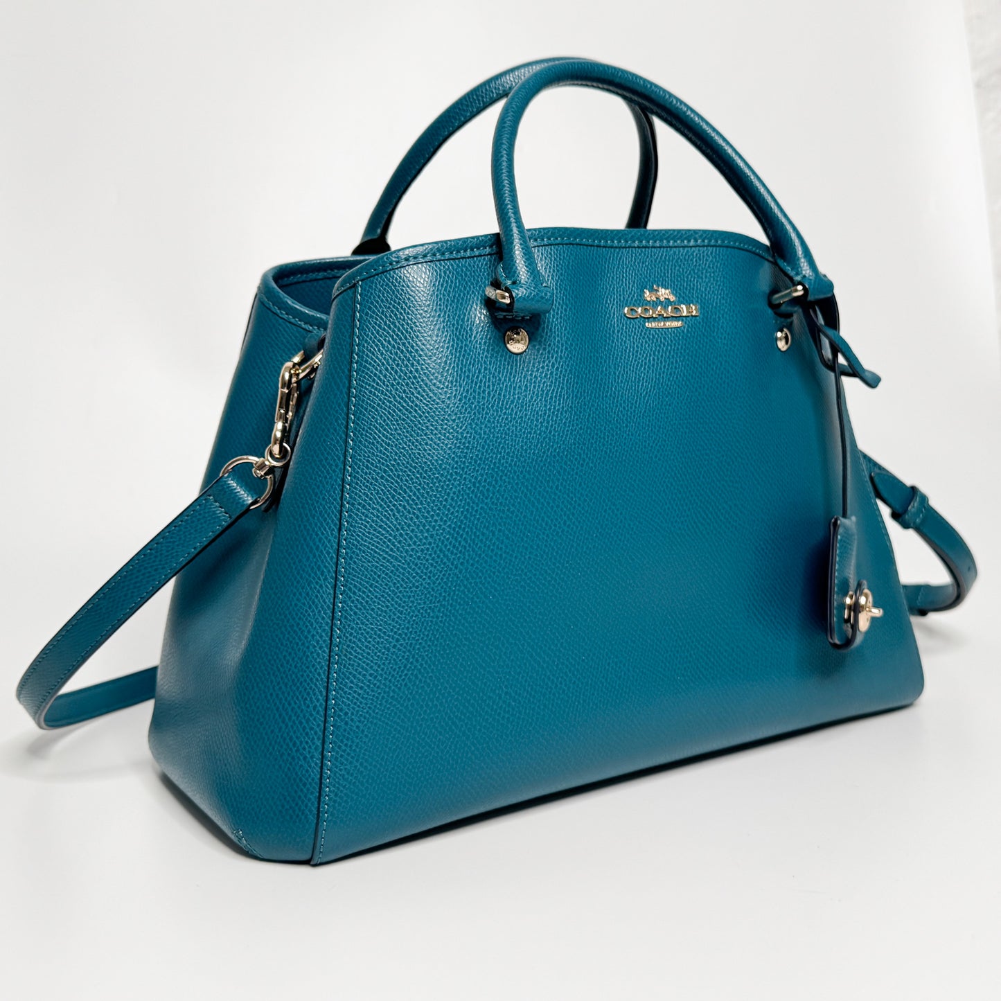 Coach Teal Blue-Green Leather Margot Carryall Top Handle Bag