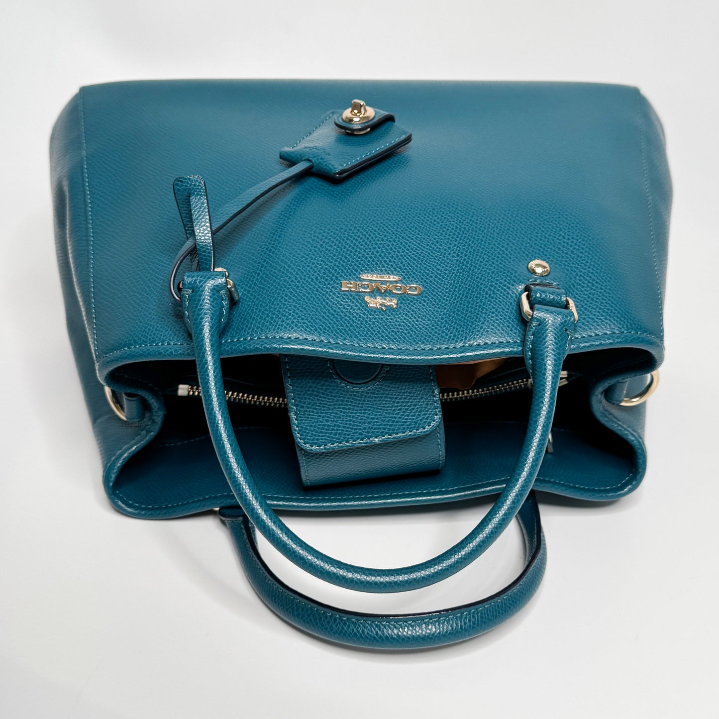 Coach Teal Blue-Green Leather Margot Carryall Top Handle Bag