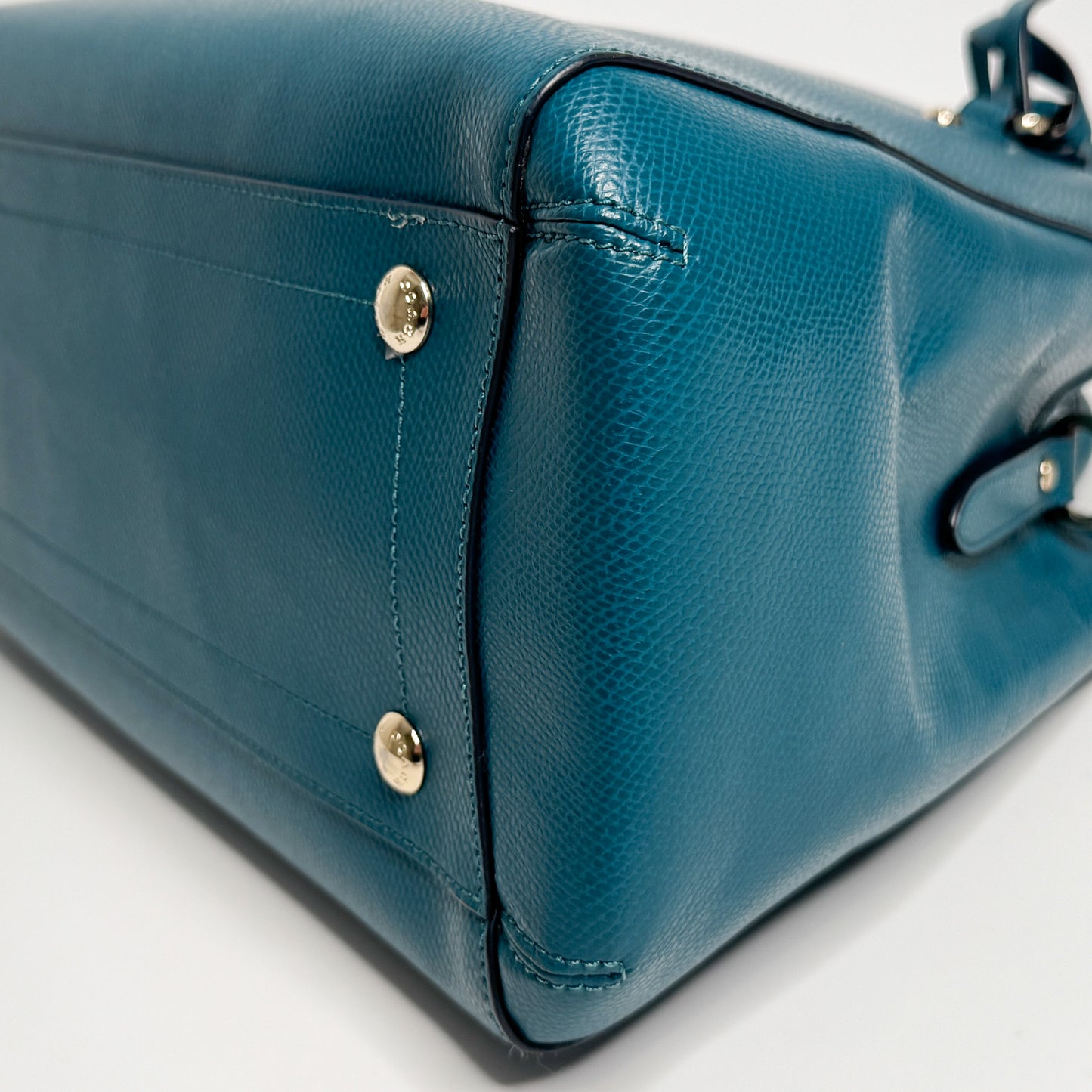 Coach Teal Blue-Green Leather Margot Carryall Top Handle Bag
