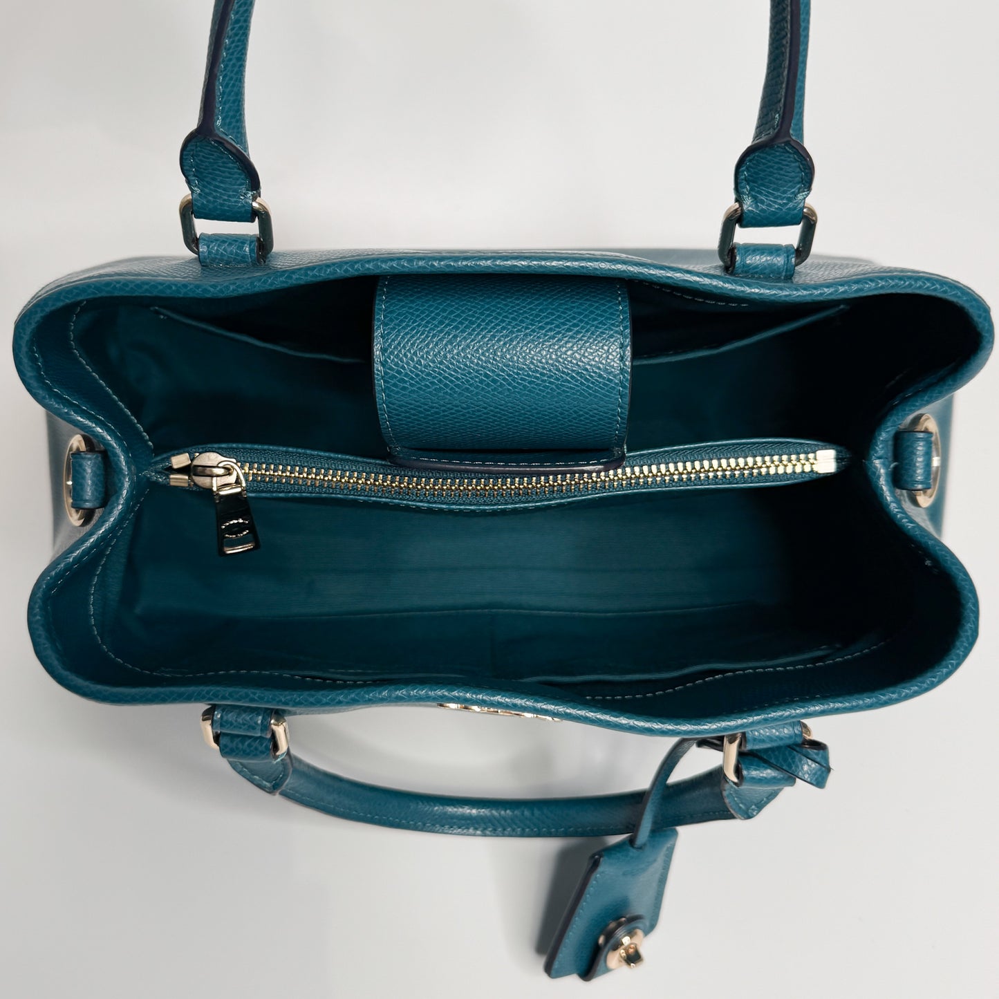 Coach Teal Blue-Green Leather Margot Carryall Top Handle Bag