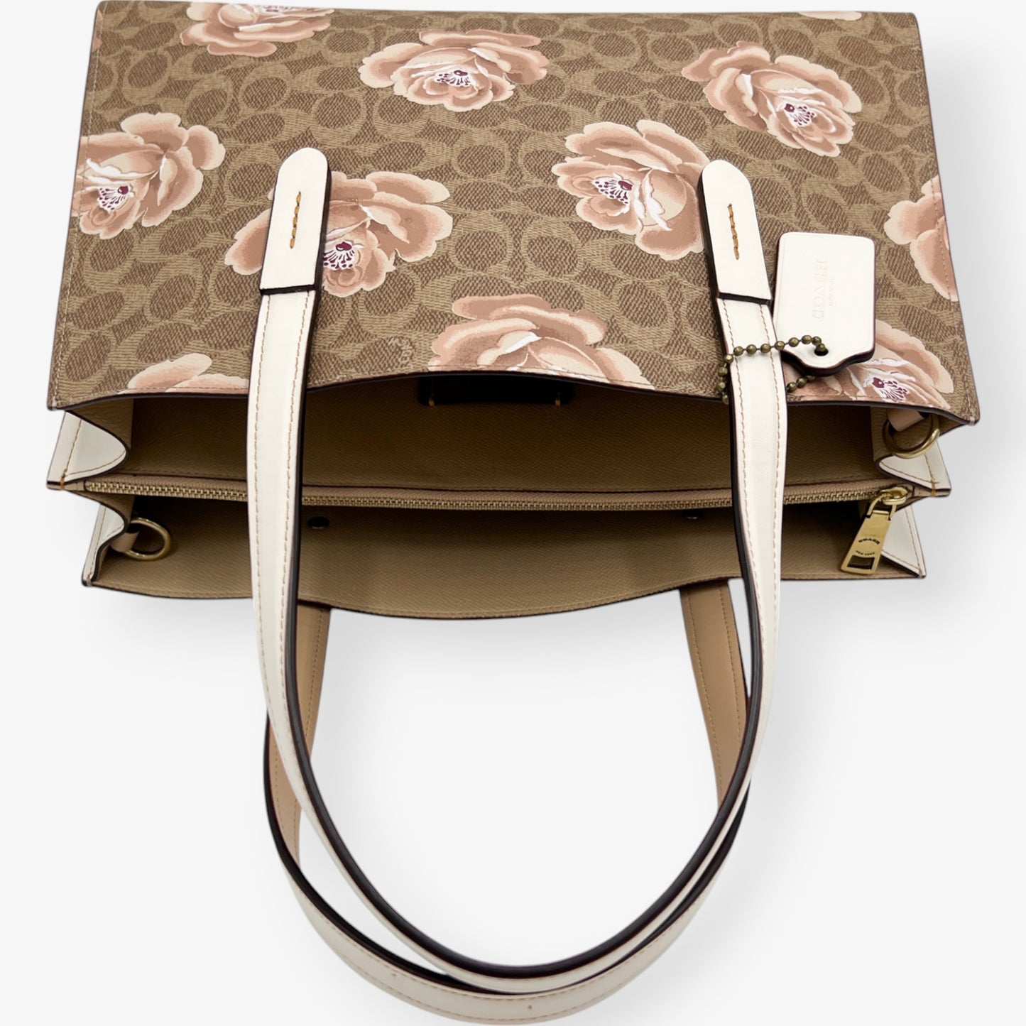 Coach Cream & Pink Rose Print Charlie Carry-All Tote Bag [31667]