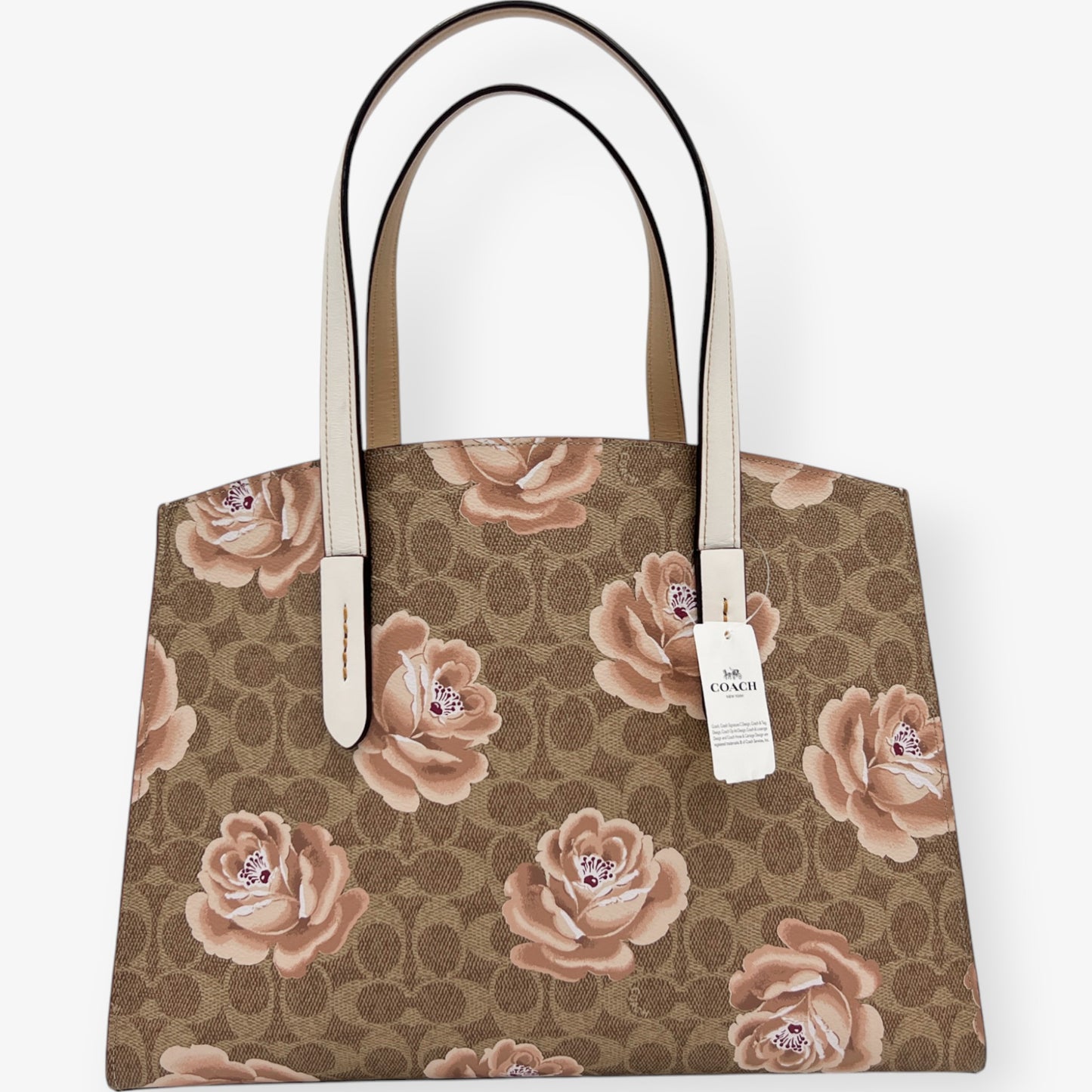 Coach Cream & Pink Rose Print Charlie Carry-All Tote Bag [31667]