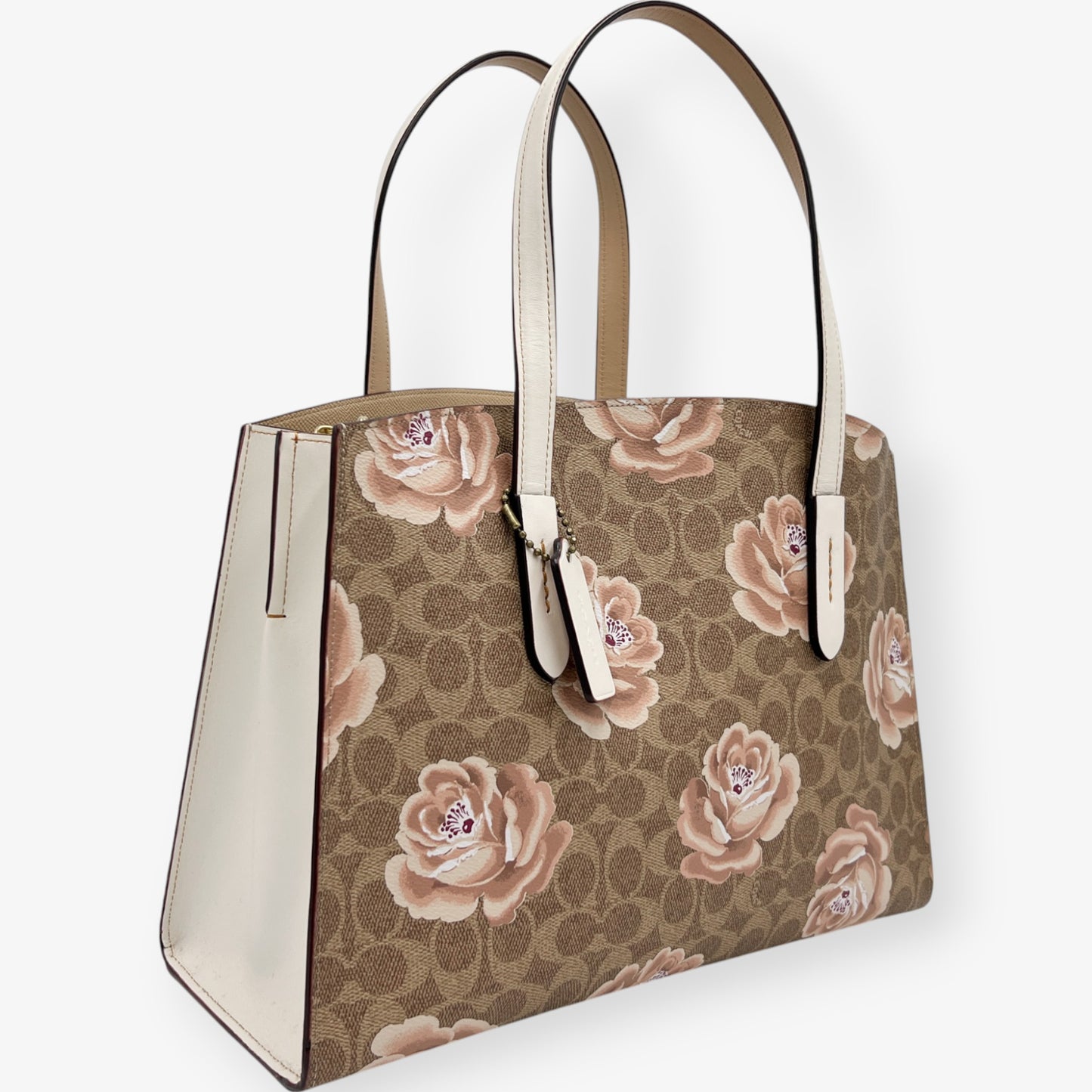 Coach Cream & Pink Rose Print Charlie Carry-All Tote Bag [31667]