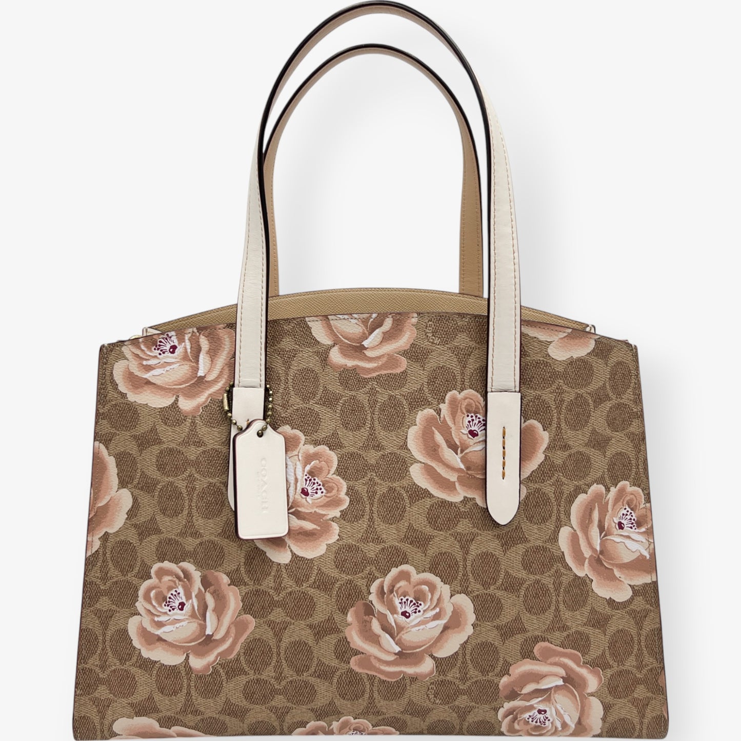 Coach Cream & Pink Rose Print Charlie Carry-All Tote Bag [31667]