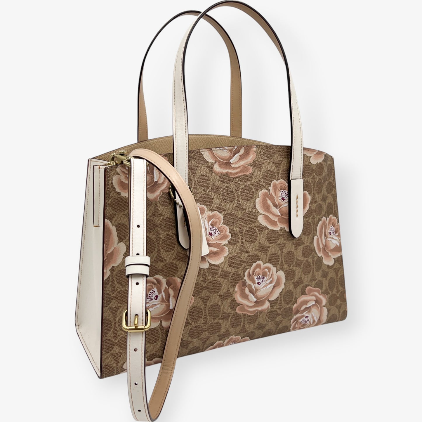 Coach Cream & Pink Rose Print Charlie Carry-All Tote Bag [31667]