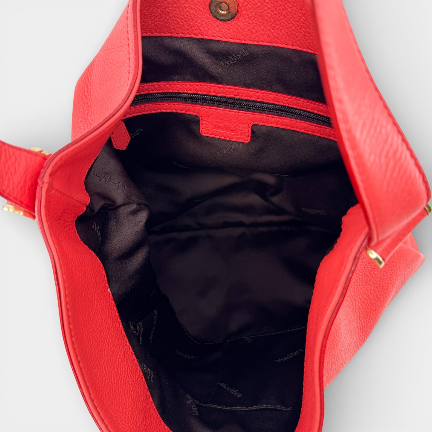 Max Mara Coral Red Leather Shoulder Tote Bag