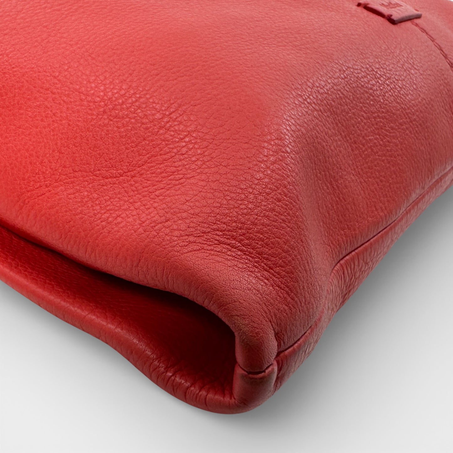 Max Mara Coral Red Leather Shoulder Tote Bag