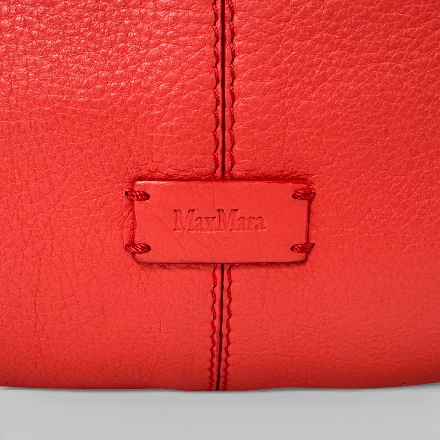 Max Mara Coral Red Leather Shoulder Tote Bag