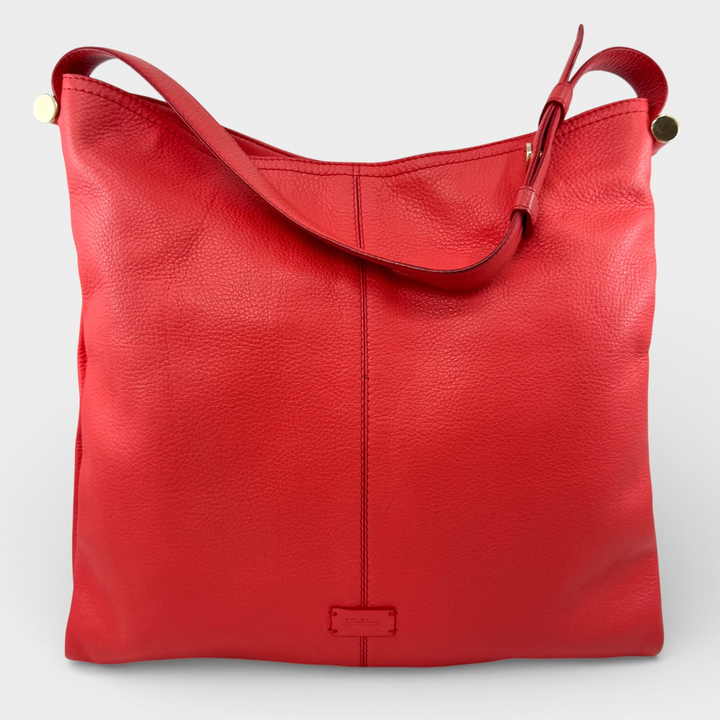 Max Mara Coral Red Leather Shoulder Tote Bag