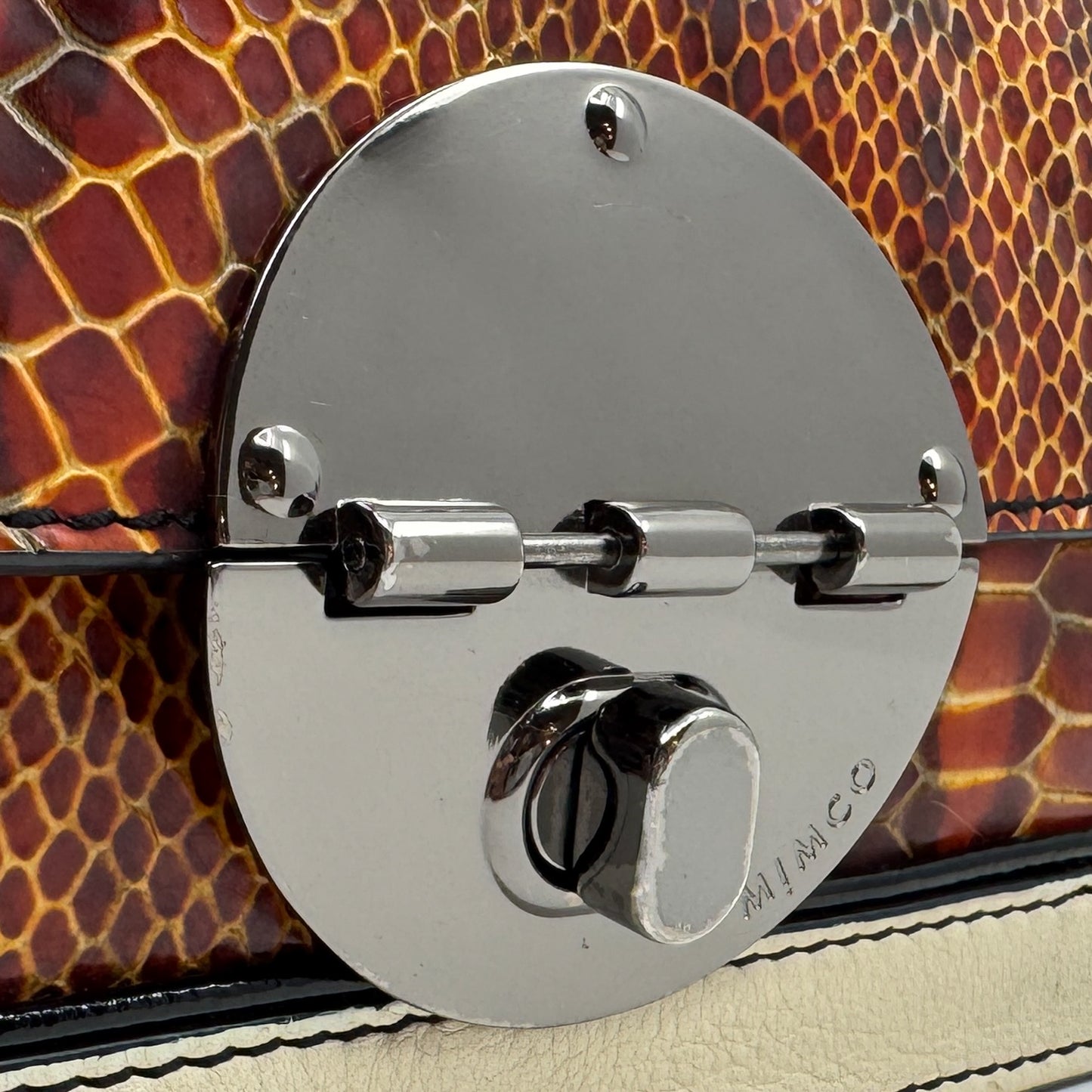 Mimco Ivory Cream & Snake Leather Turnlock Shoulder Bag [Vintage]