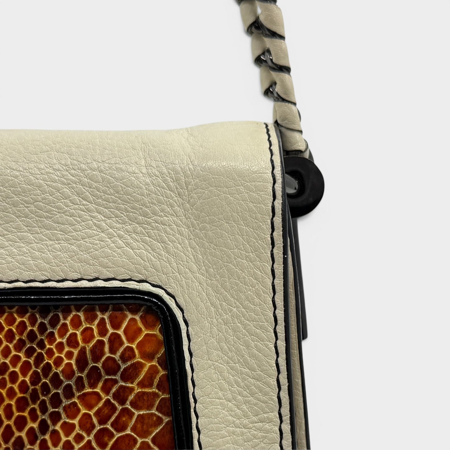 Mimco Ivory Cream & Snake Leather Turnlock Shoulder Bag [Vintage]