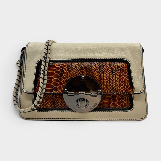 Mimco Ivory Cream & Snake Leather Turnlock Shoulder Bag [Vintage]