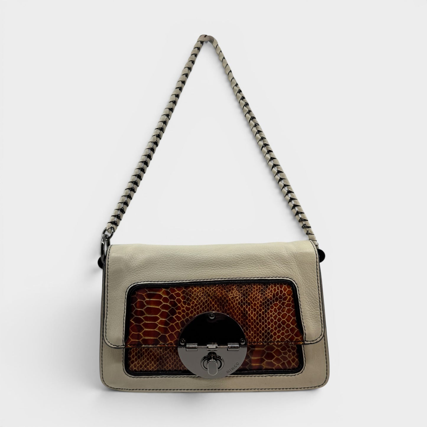 Mimco Ivory Cream & Snake Leather Turnlock Shoulder Bag [Vintage]
