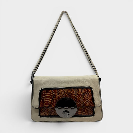 Mimco Ivory Cream & Snake Leather Turnlock Shoulder Bag [Vintage]
