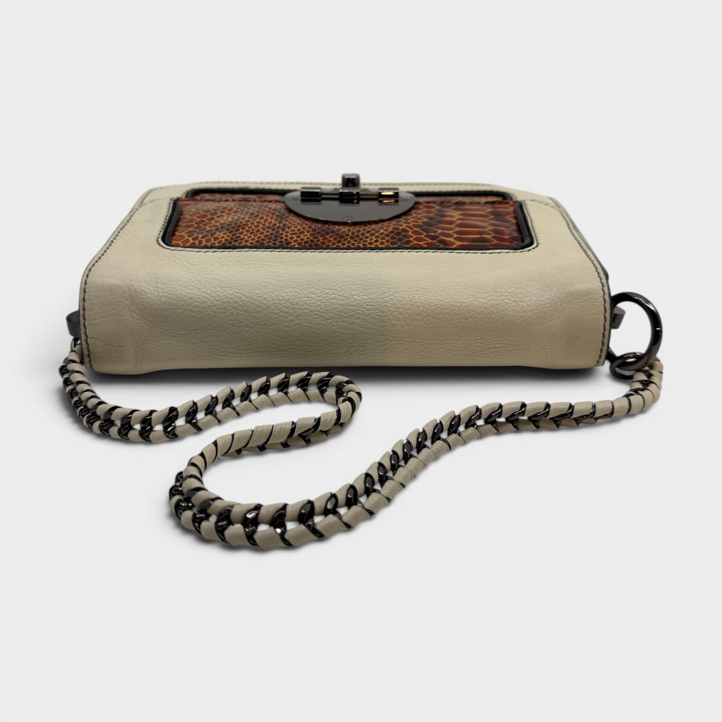 Mimco Ivory Cream & Snake Leather Turnlock Shoulder Bag [Vintage]