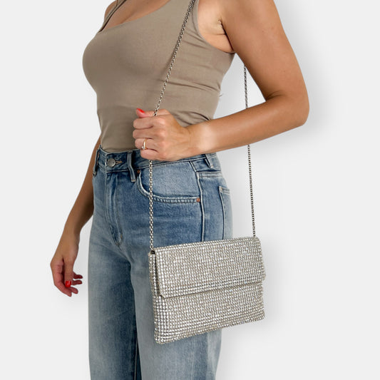 Oroton Silver Swarovski Crystal Sublime Clutch Bag