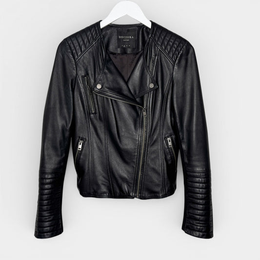 Decjuba Black Leather Quilted Biker Jacket AU10