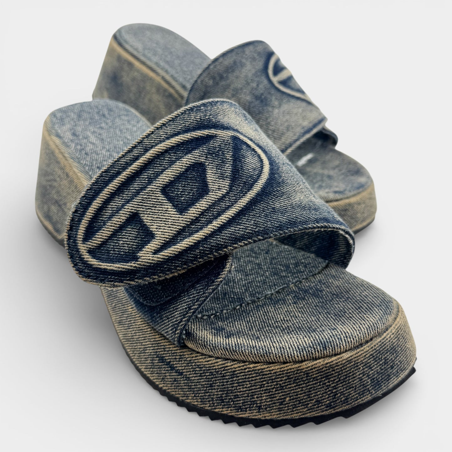 Diesel Blue Denim SA-OVAL Heeled Slide Sandals EU40 ~ AU9 [NEW]