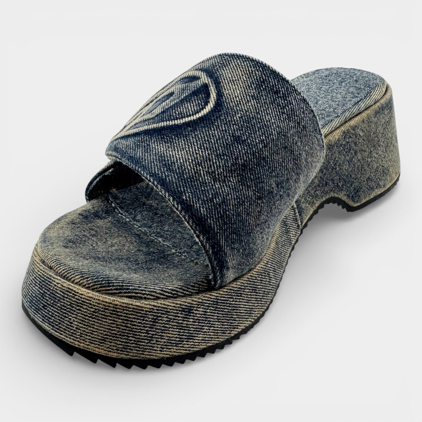Diesel Blue Denim SA-OVAL Heeled Slide Sandals EU40 ~ AU9 [NEW]