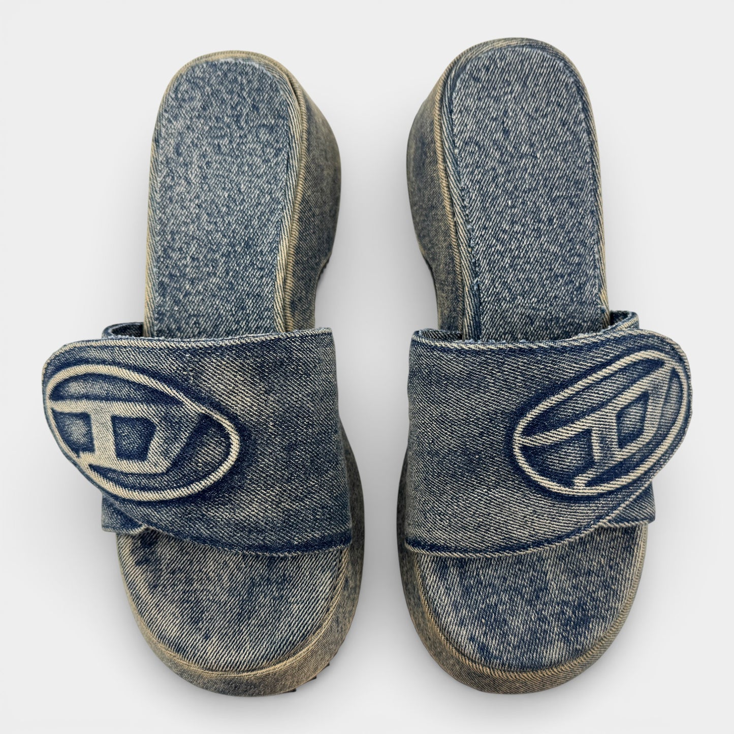 Diesel Blue Denim SA-OVAL Heeled Slide Sandals EU40 ~ AU9 [NEW]