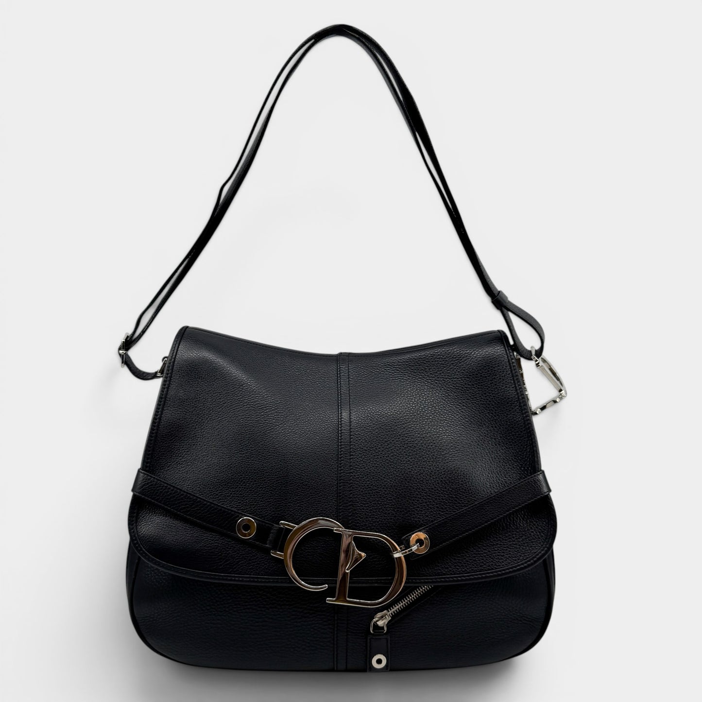 Christian Dior CD Black Leather Messenger Crossbody Bag