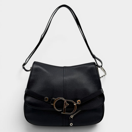 Christian Dior CD Black Leather Messenger Crossbody Bag
