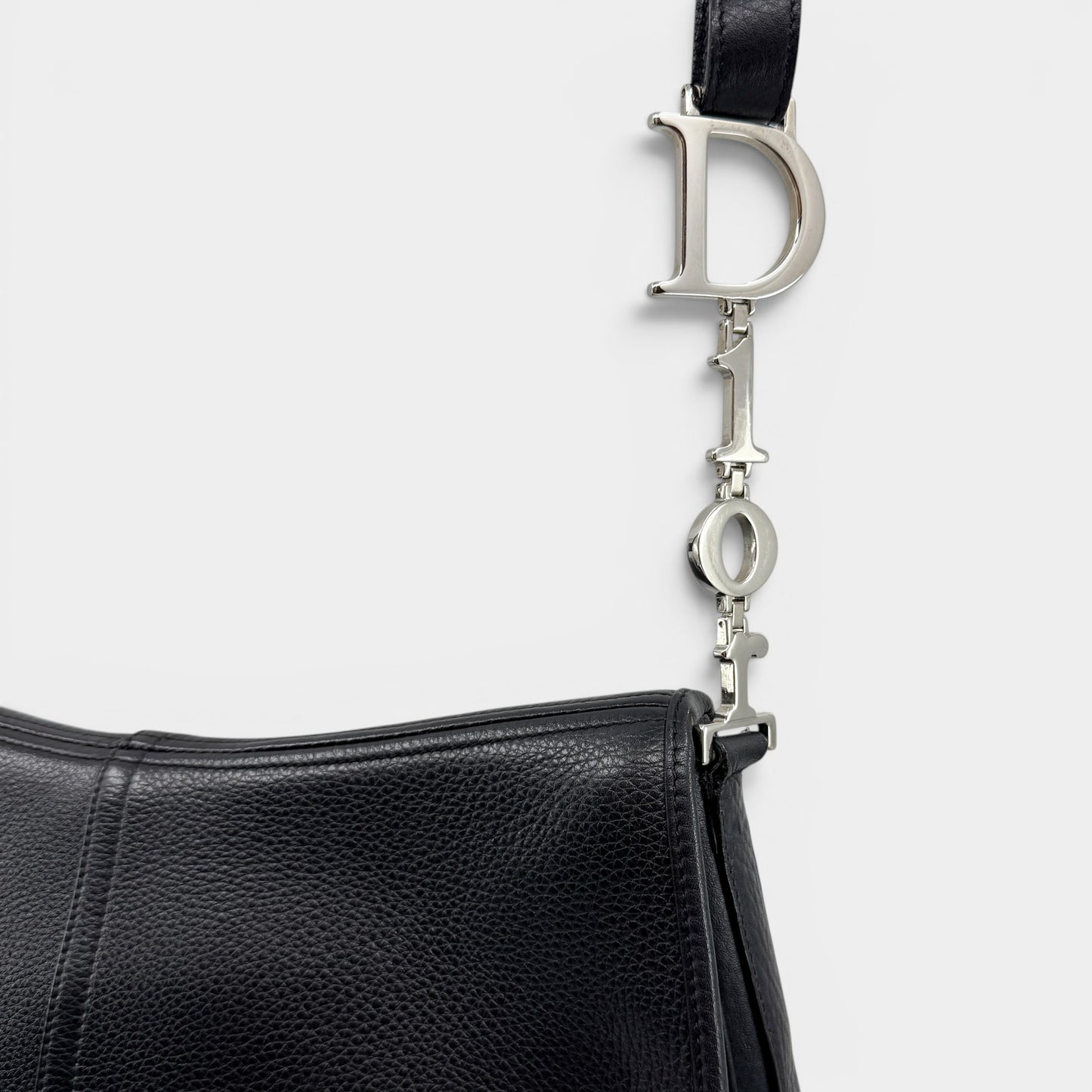 Christian Dior CD Black Leather Messenger Crossbody Bag