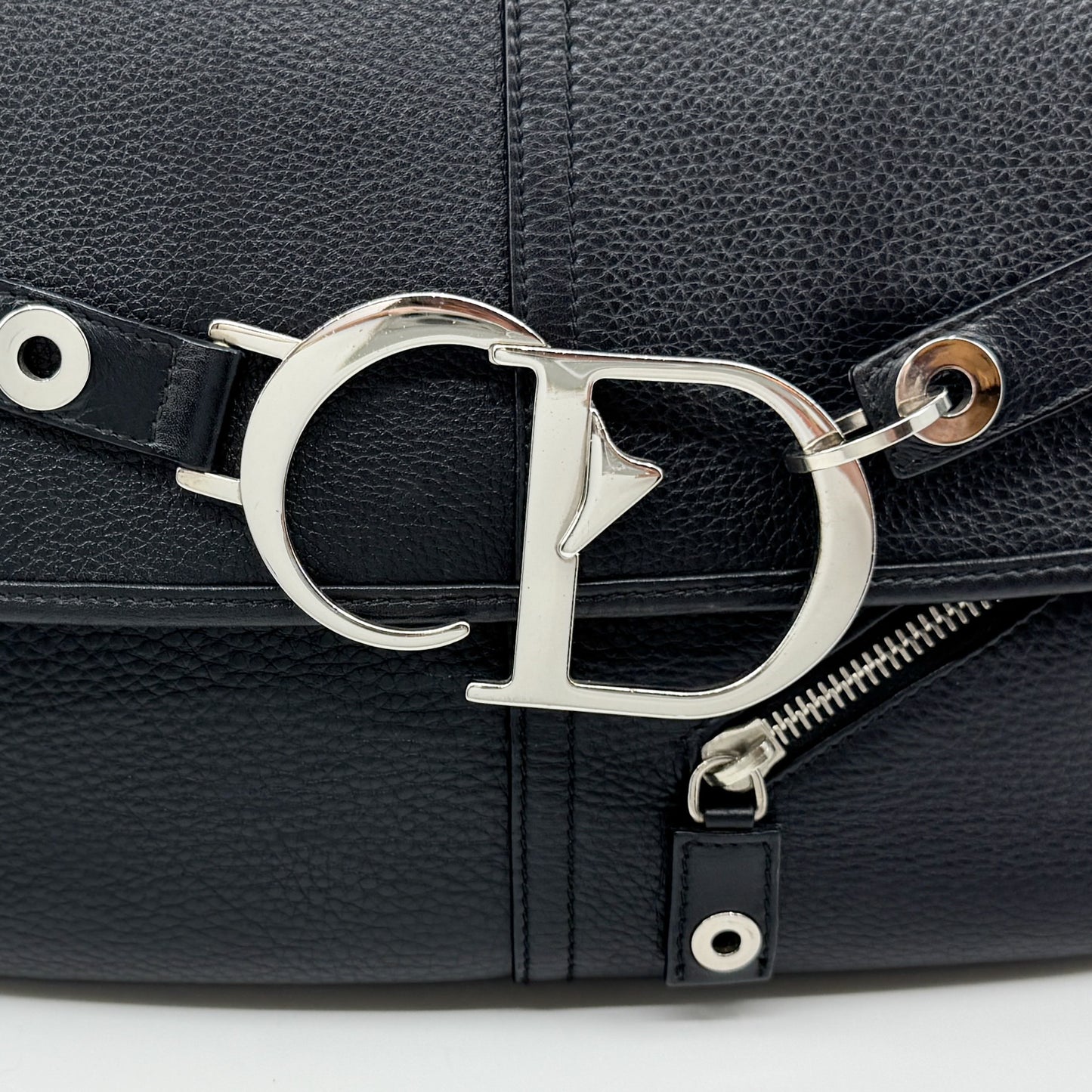 Christian Dior CD Black Leather Messenger Crossbody Bag