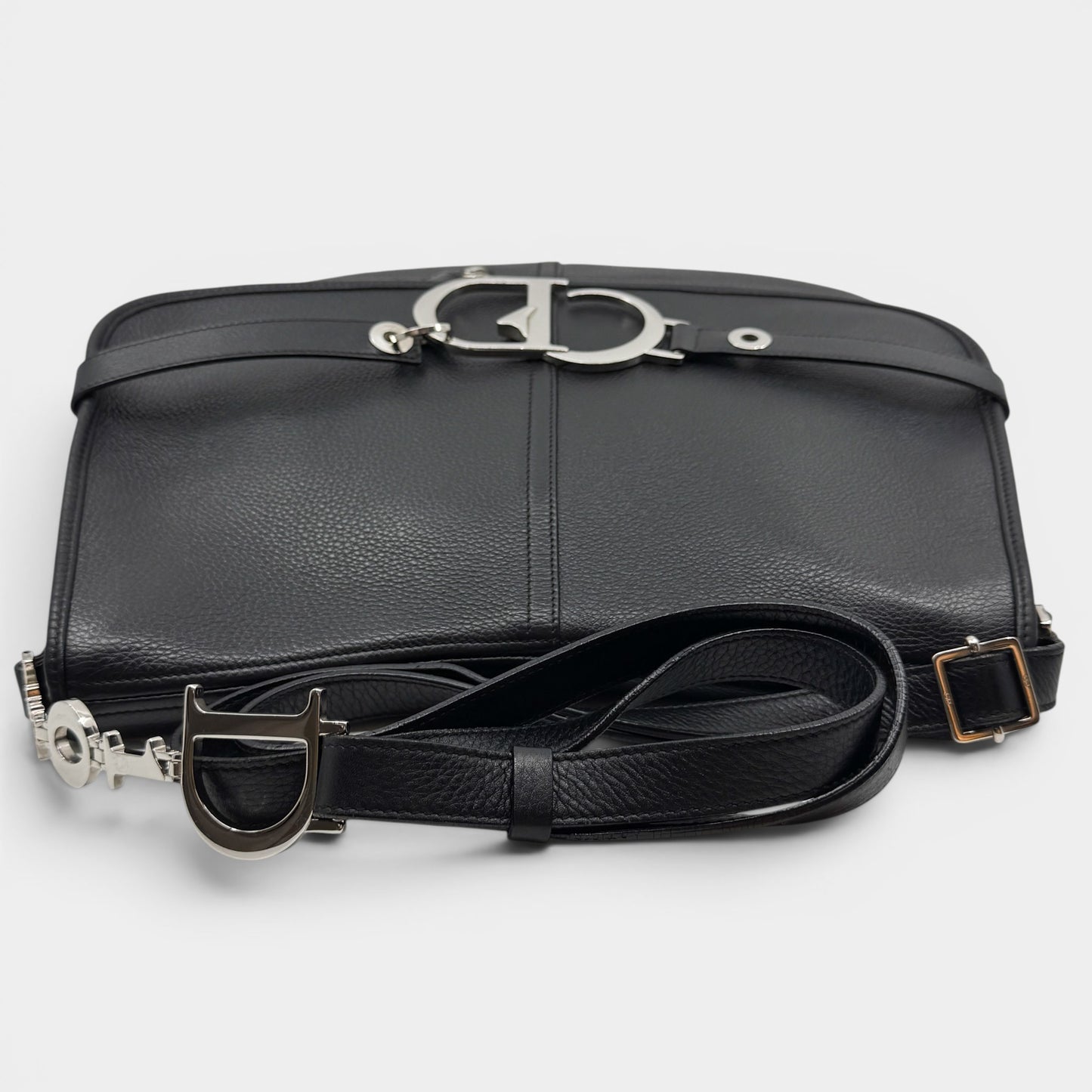 Christian Dior CD Black Leather Messenger Crossbody Bag