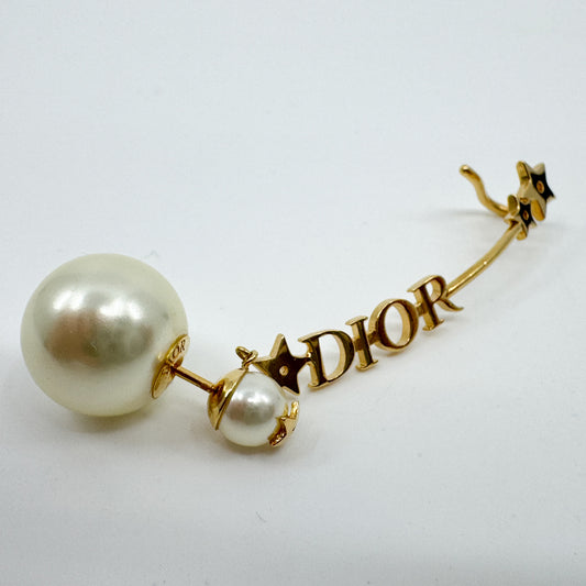 Christian Dior Faux Pearl & Star Single Ear Crawler Cuff Earring