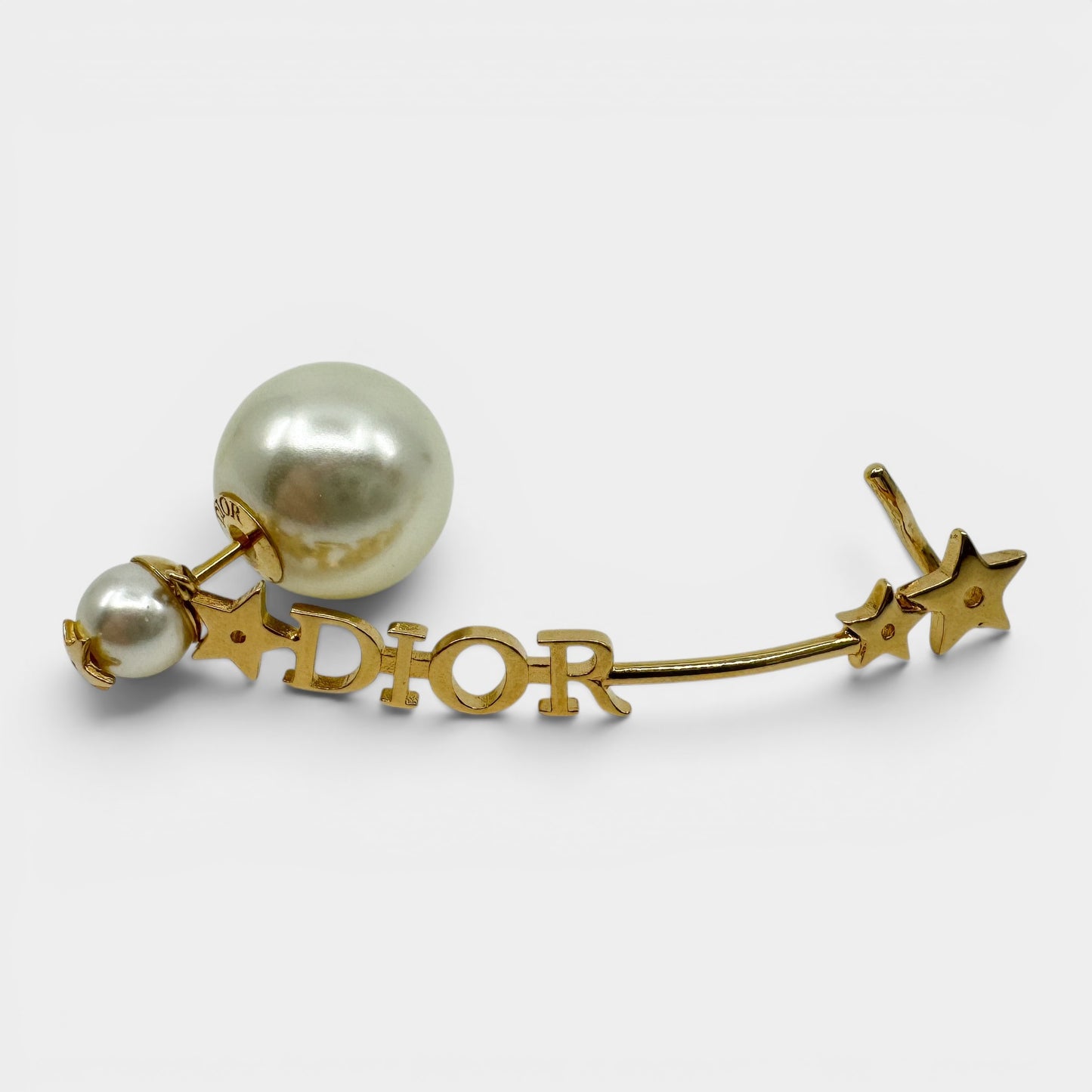 Christian Dior Faux Pearl & Star Single Ear Crawler Cuff Earring