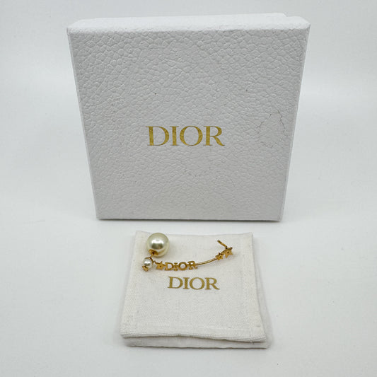 Christian Dior Faux Pearl & Star Single Ear Crawler Cuff Earring