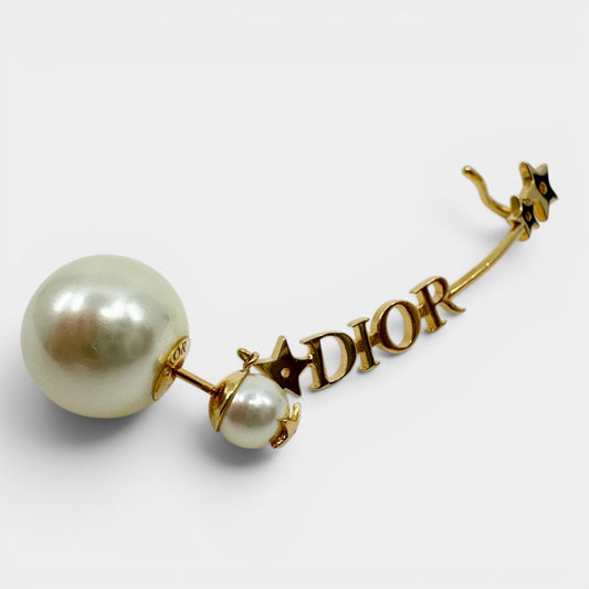 Christian Dior Faux Pearl & Star Single Ear Crawler Cuff Earring