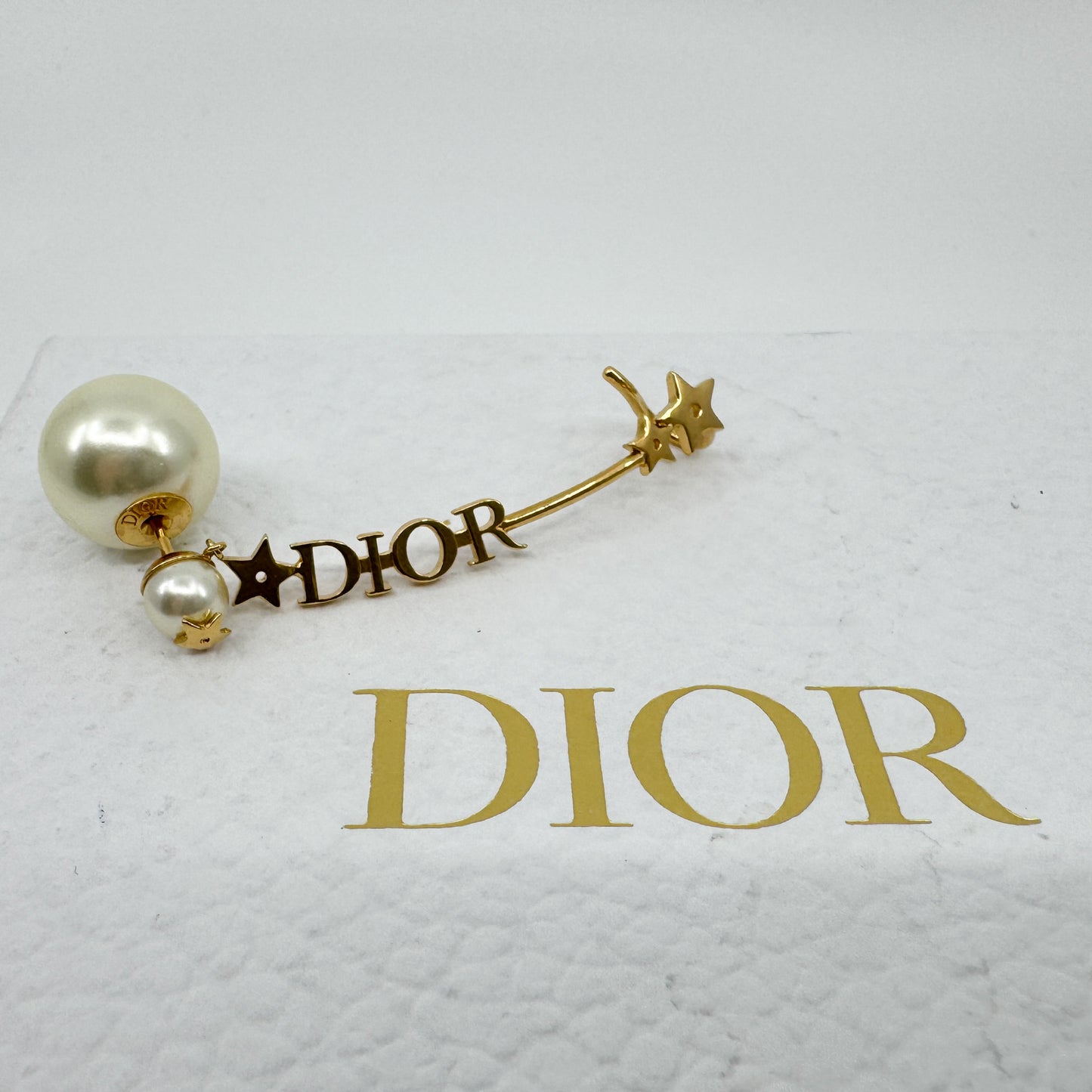 Christian Dior Faux Pearl & Star Single Ear Crawler Cuff Earring