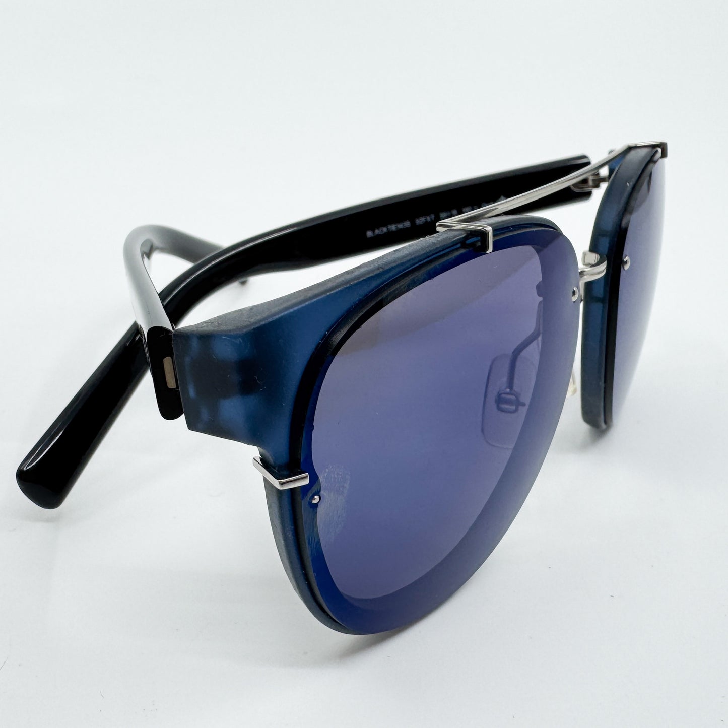 Dior Homme Black & Blue Lens Round Sunglasses Mens [1435]