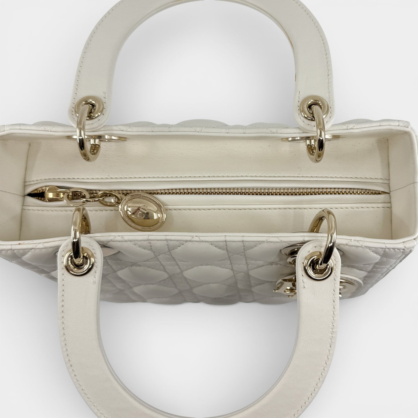 Christian Dior Creamy White Quilted Leather Medium Lady Dior Bag