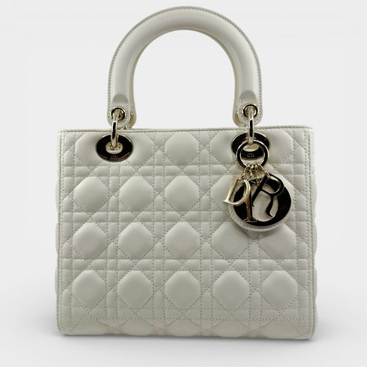 Christian Dior Creamy White Quilted Leather Medium Lady Dior Bag