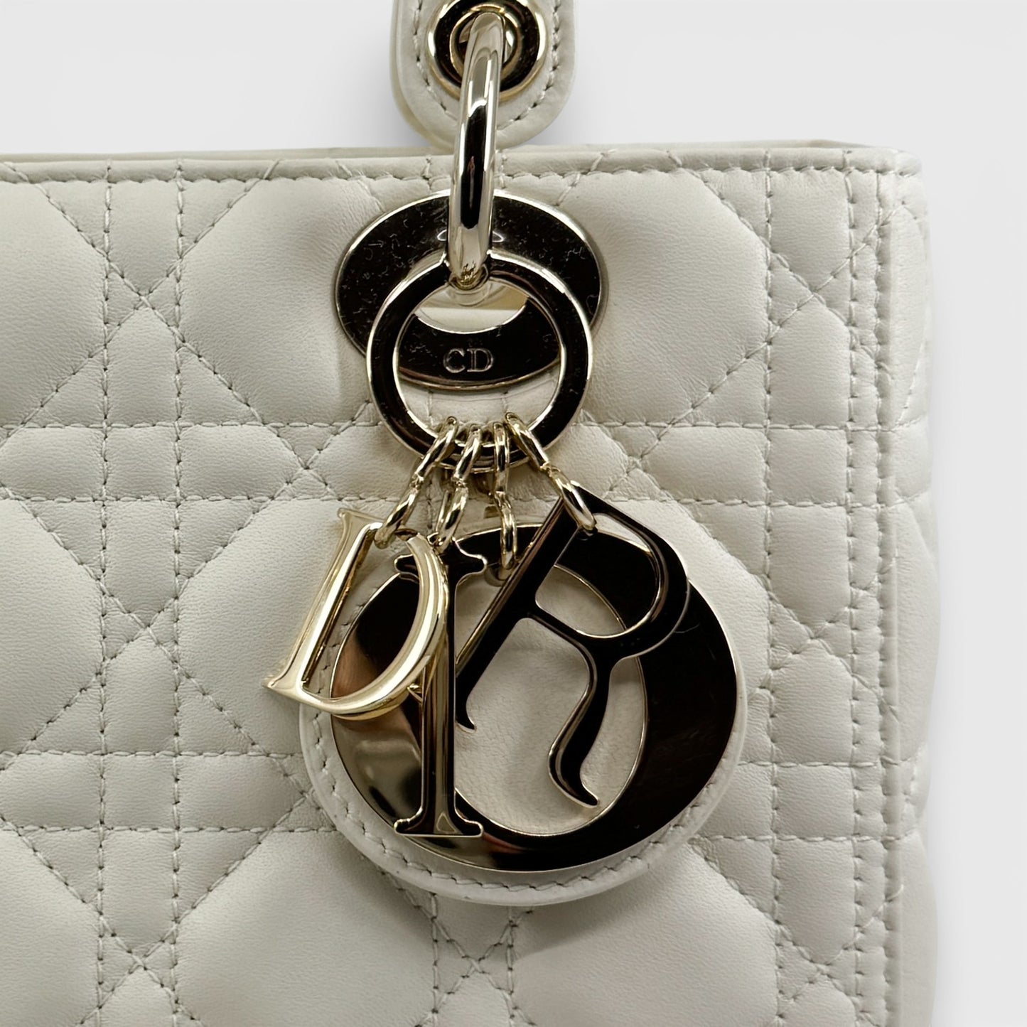 Christian Dior Creamy White Quilted Leather Medium Lady Dior Bag