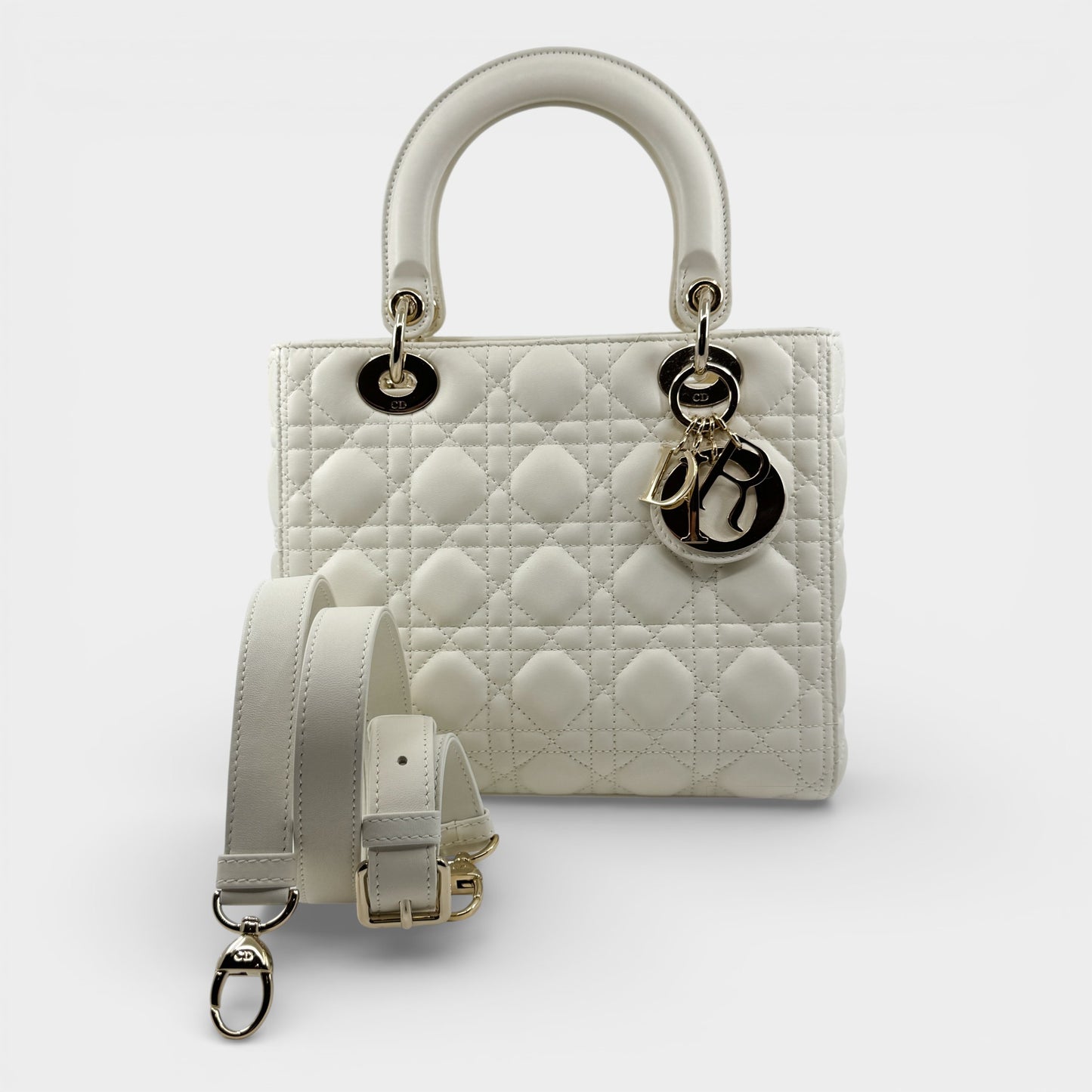 Christian Dior Creamy White Quilted Leather Medium Lady Dior Bag