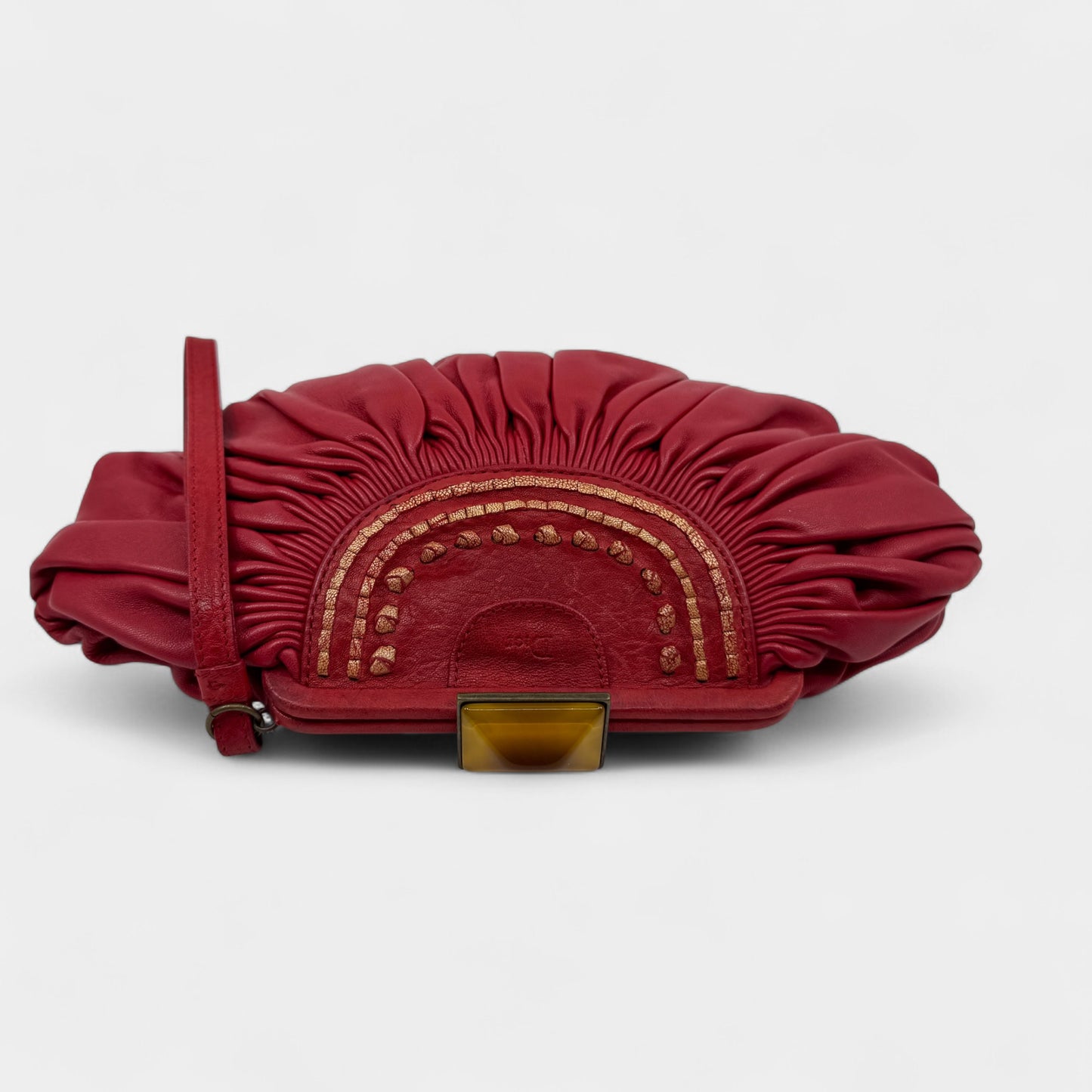 Christian Dior Vintage Red Pleated Leather Galliano Plissé Clutch Bag