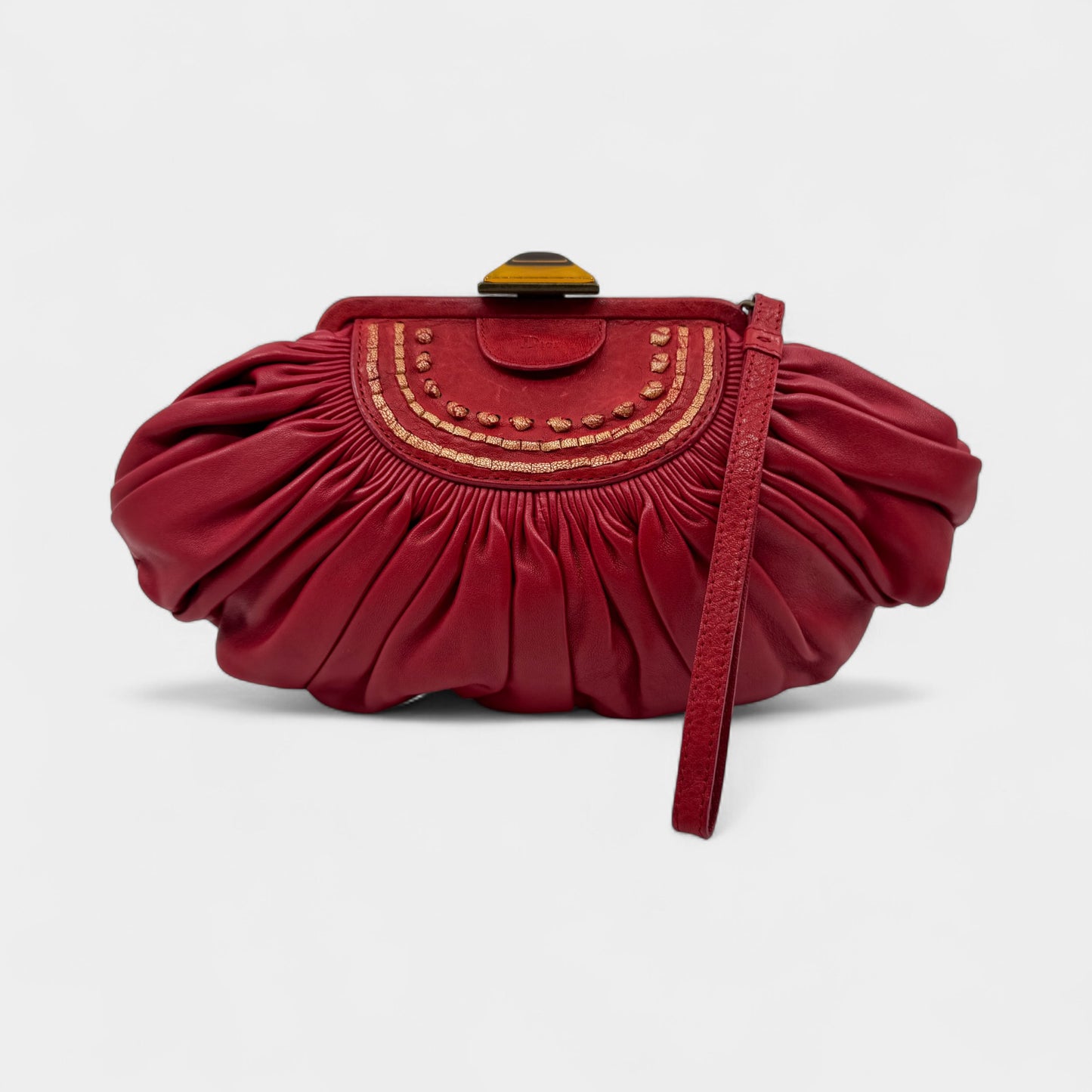 Christian Dior Vintage Red Pleated Leather Galliano Plissé Clutch Bag