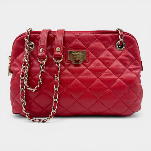 DKNY Bright Red Quilted Leather Shoulder & Crossbody Bag