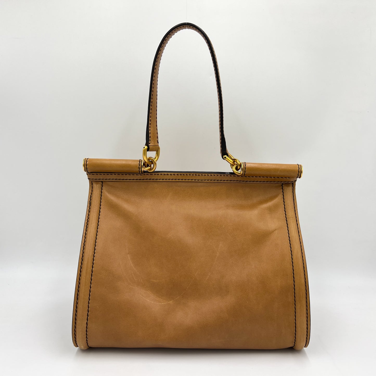 Dolce & Gabanna Caramel Tan Leather Miss Sicily Top Handle Handbag