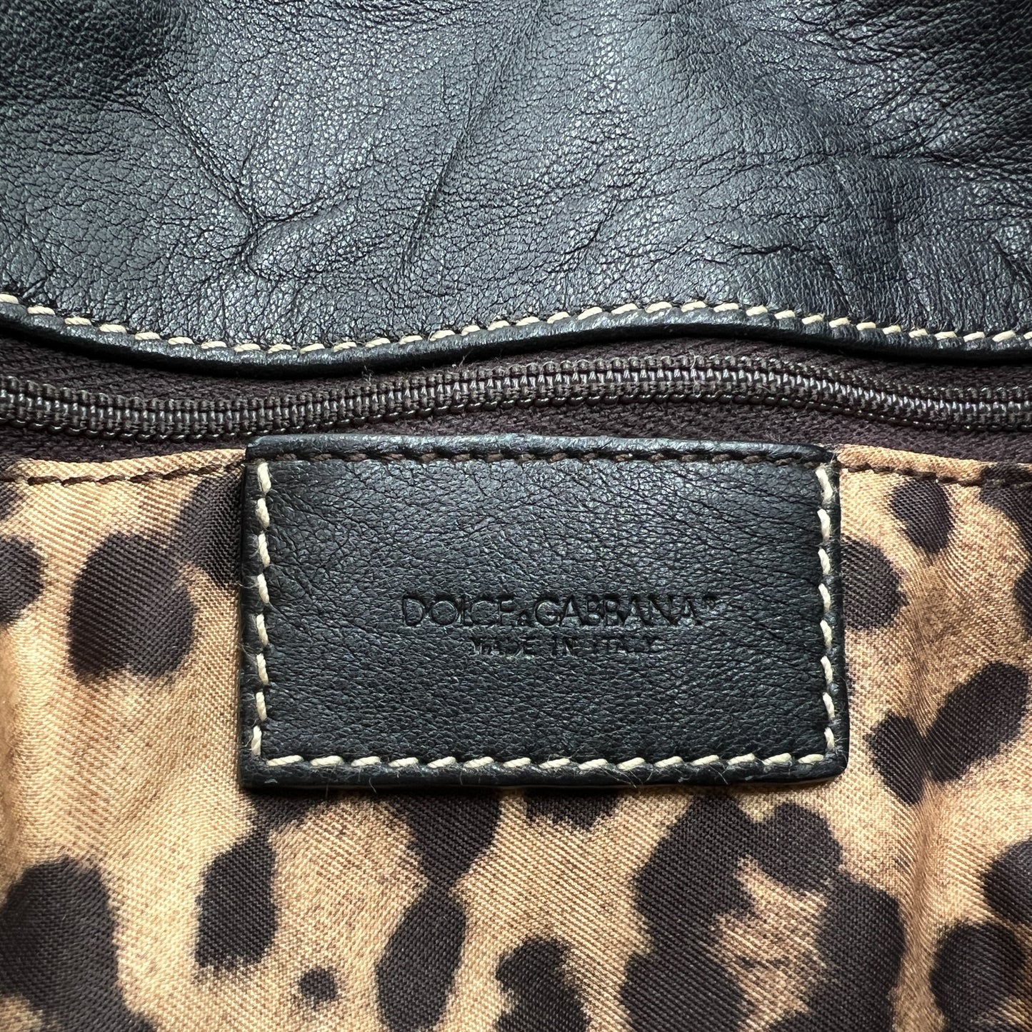 Dolce & Gabbana Black Textured Leather Top Stitched Shoulder Bag
