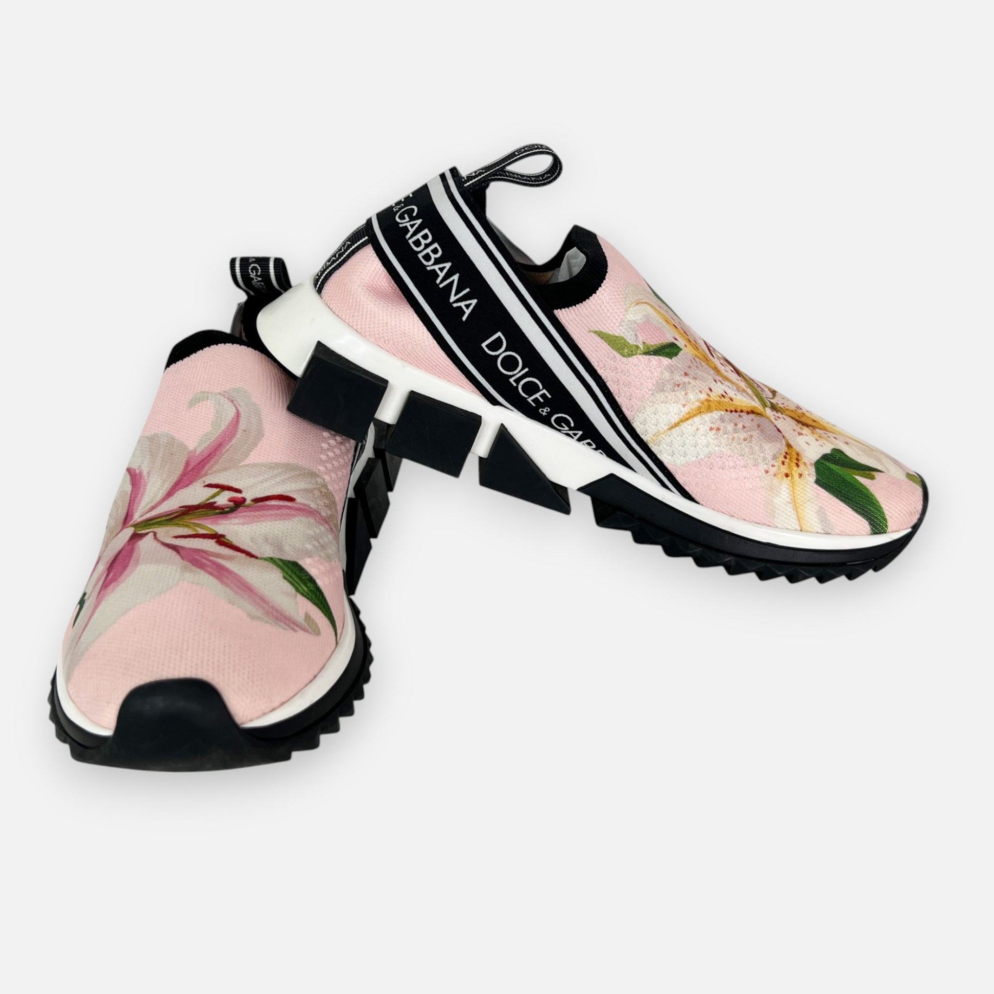 Dolce Gabbana Pink Stretch Sorrento Lily Print Sneakers EU39