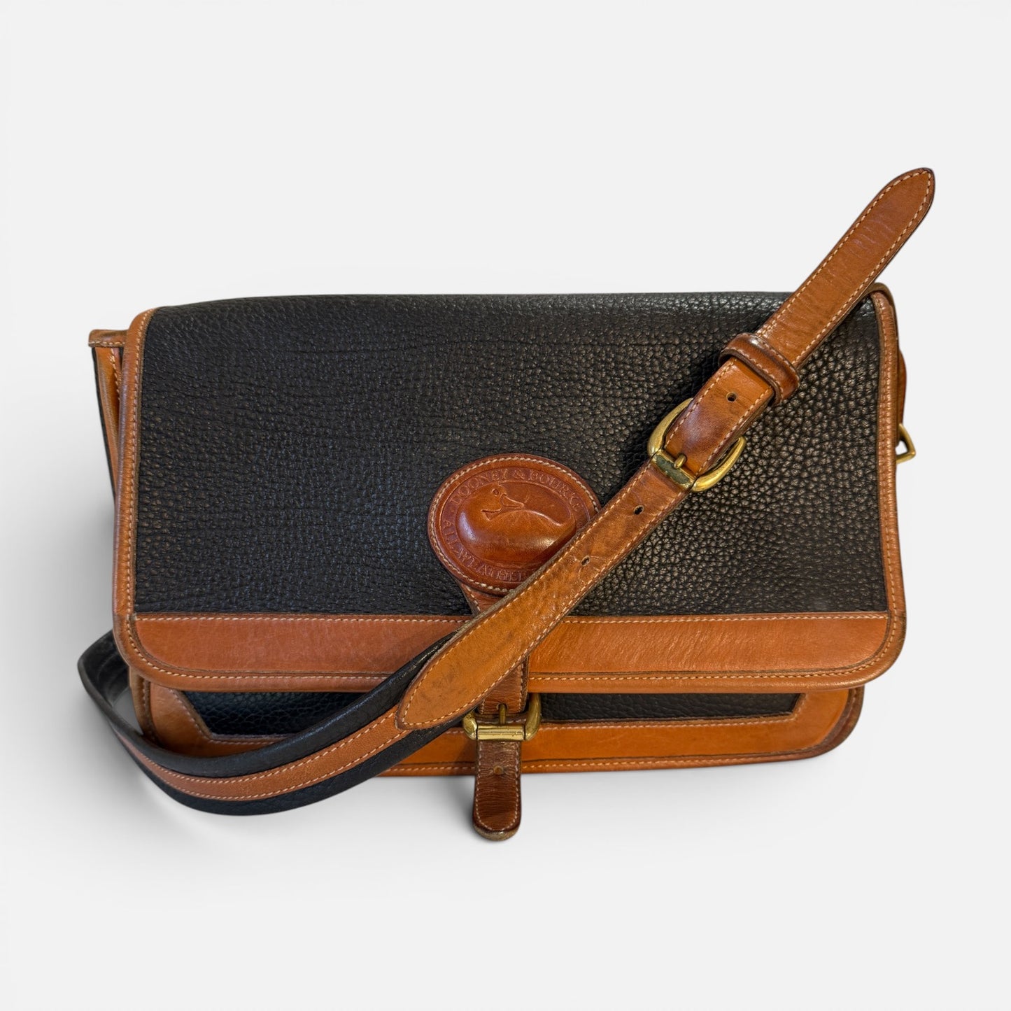Dooney & Bourke Vintage Black Tan Leather Crossbody Bag