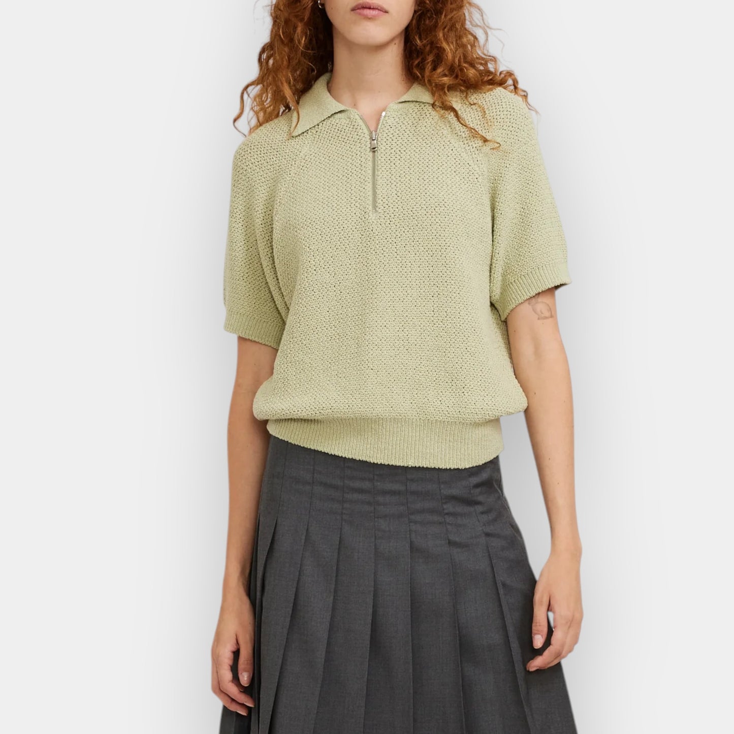 Dunst Green Cotton Textured Knit Polo Top Large ~ AU12-14 [NEW]