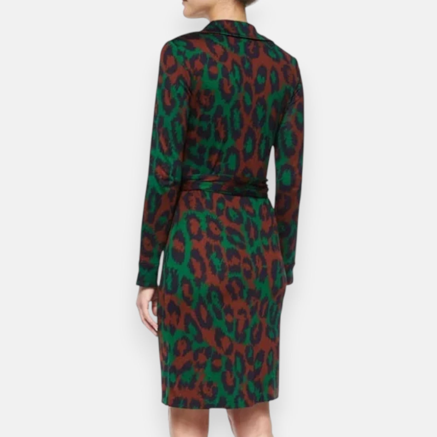 Diane Von Furstenberg Green Blue Brown 100% Silk Waist Tie Dress AU8